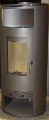 Kaminofen rund und mit grauer Farbe